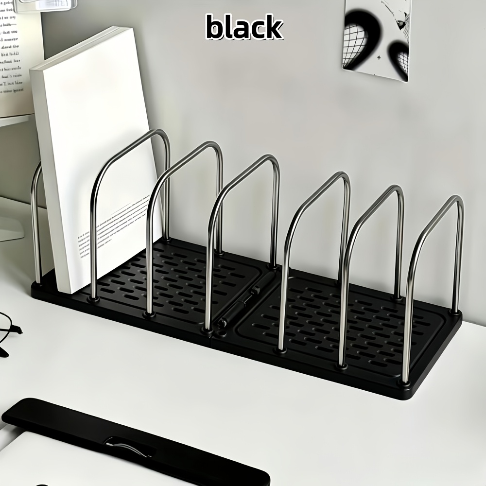 TEMU 1pc Stainless Steel Desktop Bookshelf, Adjustable Divider File Folder Organizer With A Sturdy Plastic Base, Modern Minimalist Office Desktop