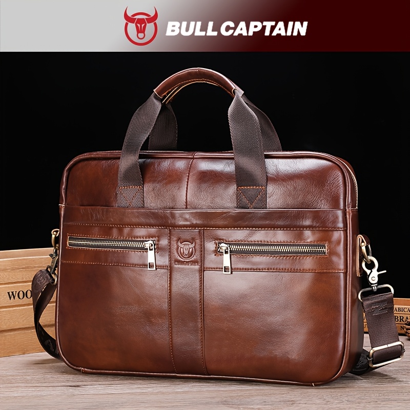 Image of Large Tote Bag - Captain Cow Brand Men's Genuine Leather Briefcase, Large Capacity Top-grain Leather Fashion Casual Handbag, Business Travel Laptop Bag, Multi-functional Crossbody Bag