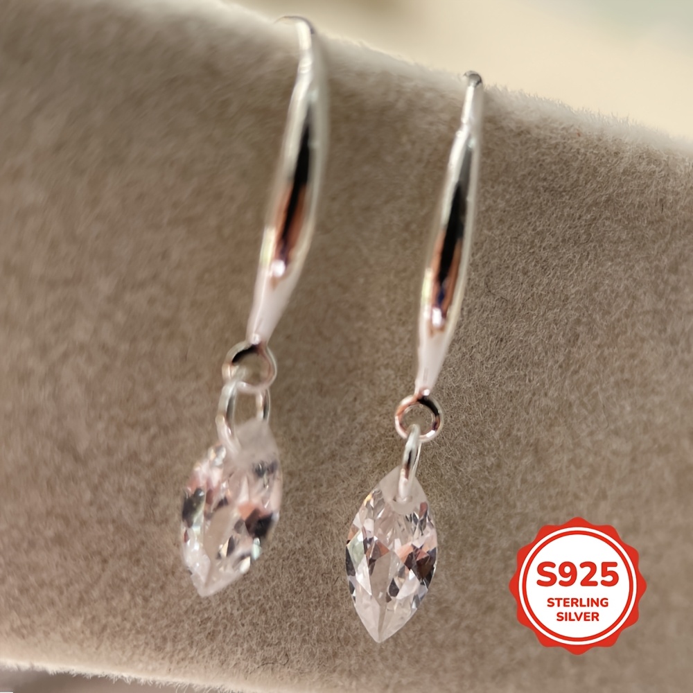 1 pereche de cârlige de urechi simple din argint 925, cu zirconiu cubic marquise mic, lucioase și drăguțe, potrivite pentru ziua de naștere, Ziua Îndrăgostiților, Anul Nou, Crăciun, Ziua Mamei sau cadouri de companie pentru sezonul școlar, oferă-le iubitei, soției, mamei, iubitului, clientului