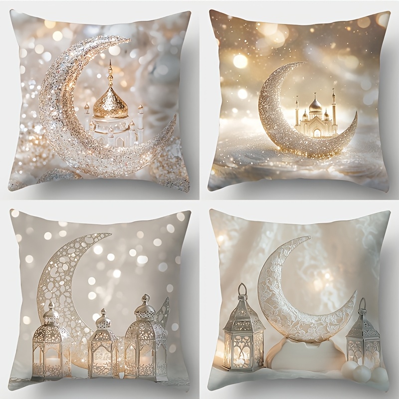 

4-pack Ramadan Pillow Covers, 17.7"x17.7" Soft Polyester, Contemporary Printed Zippered Cushion Cases For Bedroom Sofa, Machine Washable, No Inserts - Woven Decorative Covers