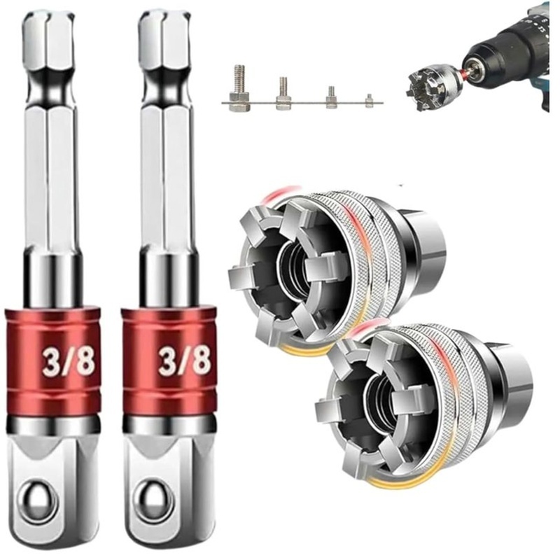TEMU Ensemble d'outils de clé à douille universelle réglable 4 pièces - Douille multifonctionnelle 10 mm-19 mm pour cliquet d'entraînement 3/8", clé