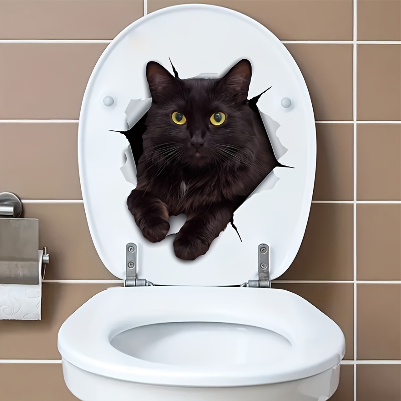 Image of 1pc. Black Cat Toilet Sticker, Home Bathroom Toilet Decal, Door Sticker, Wall Sticker, Very Interesting