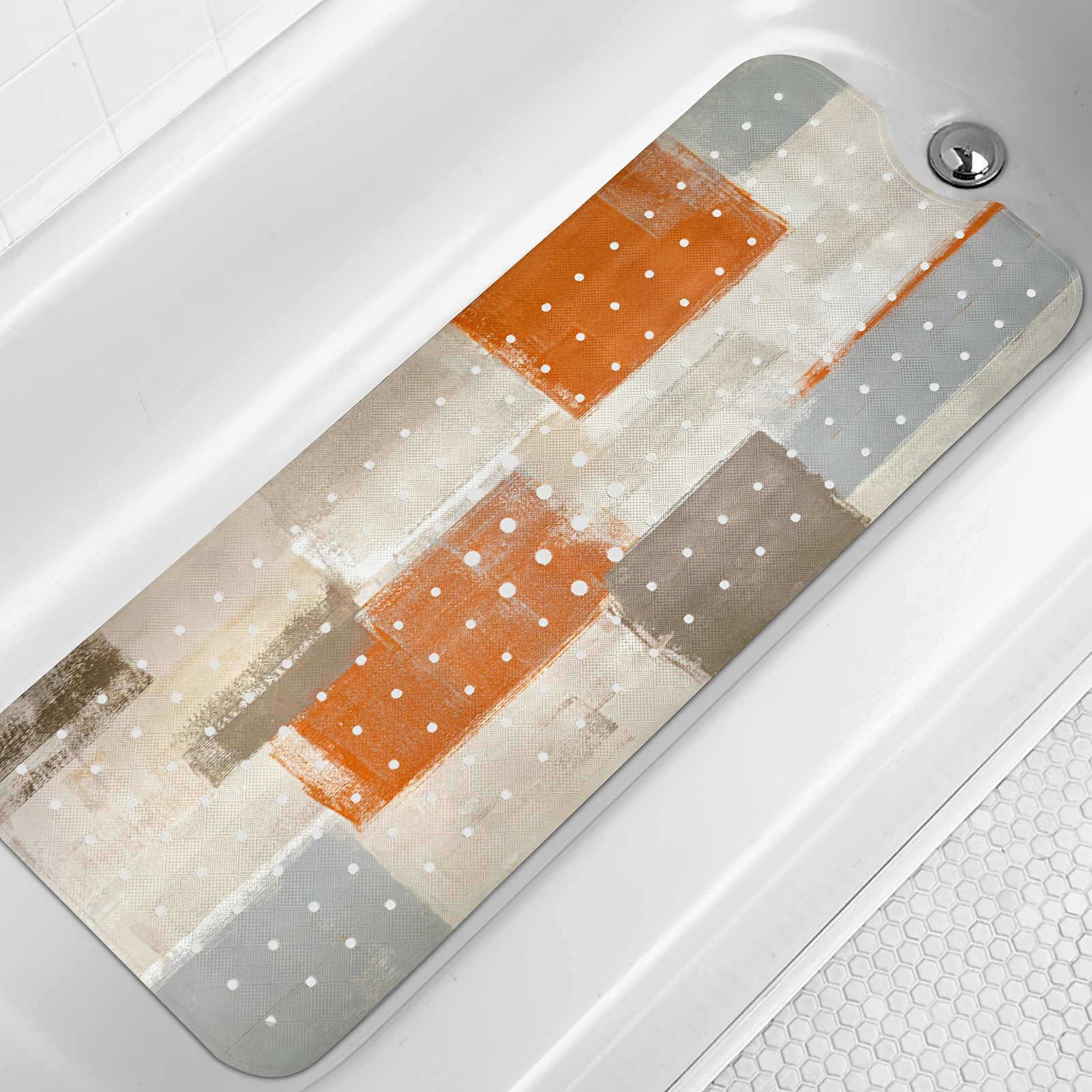 TEMU Orange Bathtub Mat Non-slip, 40 X 16 Inch Tub Mat For Bathroom, Abstract Art Bath Tub Shower Mat With Drain Holes And Suction Cups