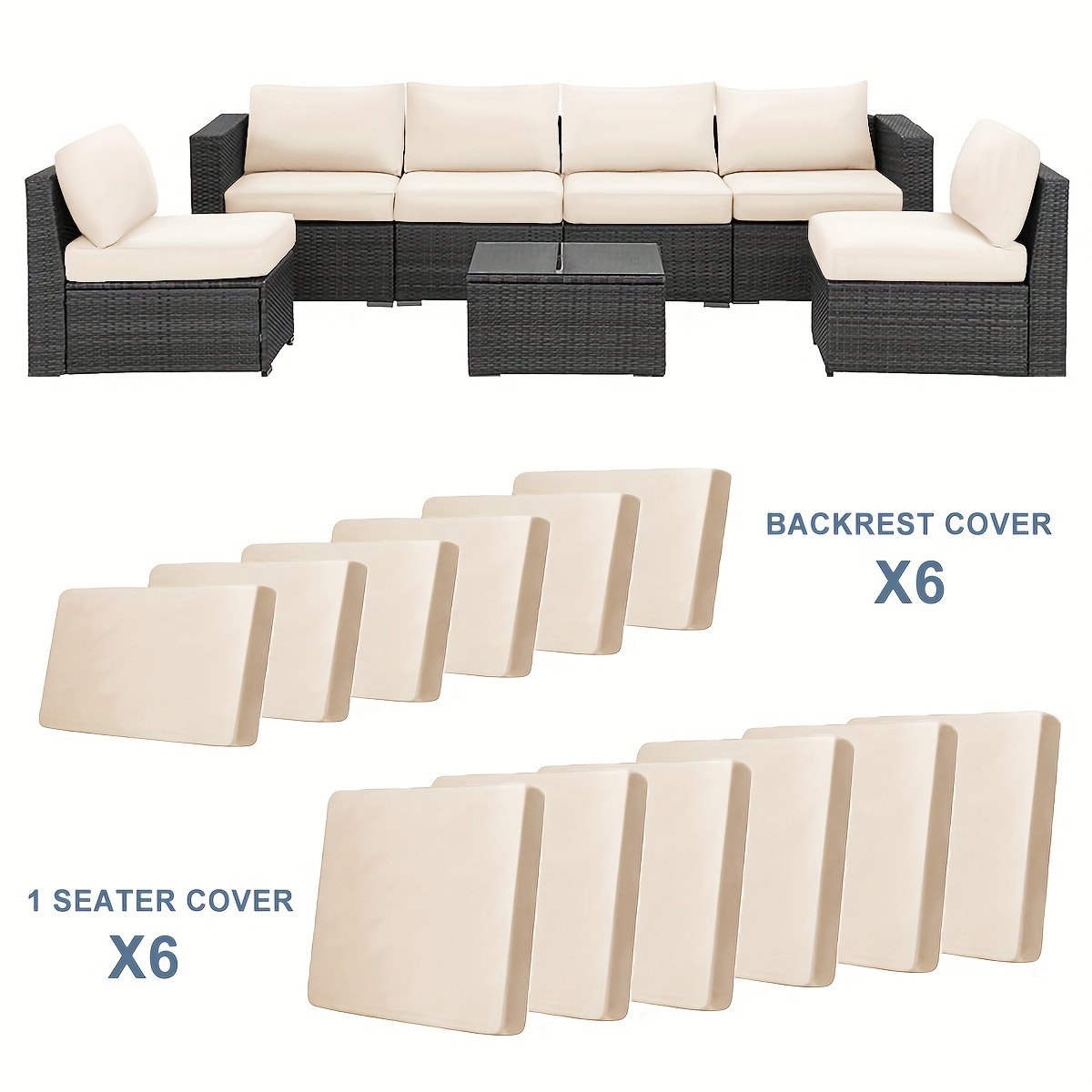 TEMU Lot de 12/14 housses de coussin extensibles d'extérieur pour patio pour canapé, sofa, siège, housses de de remplacement pour meubles, adaptées