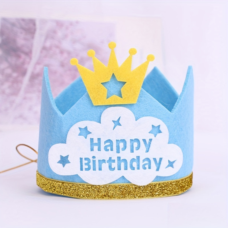 

Blue Felt Birthday Crown Hat - Hand Washable, Featherless Party Decoration & Photo Prop For Celebrations