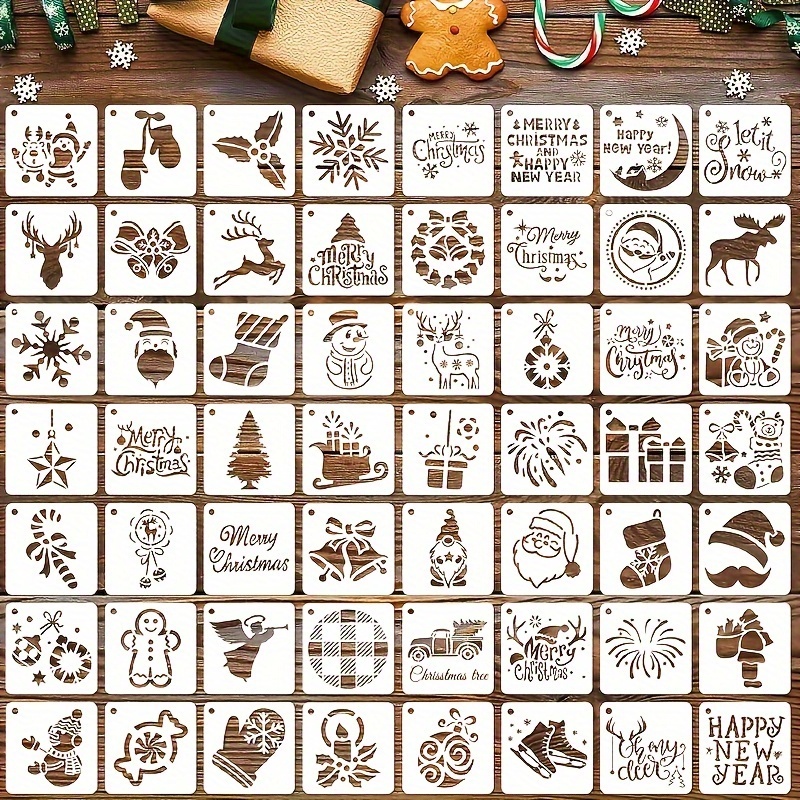 Image of 56pcs Christmas Dotted Painting Template Diy Christmas Cartoon Pattern Template For Painting Wall Floor Decoration Diy Rock Painting (3 Inches)