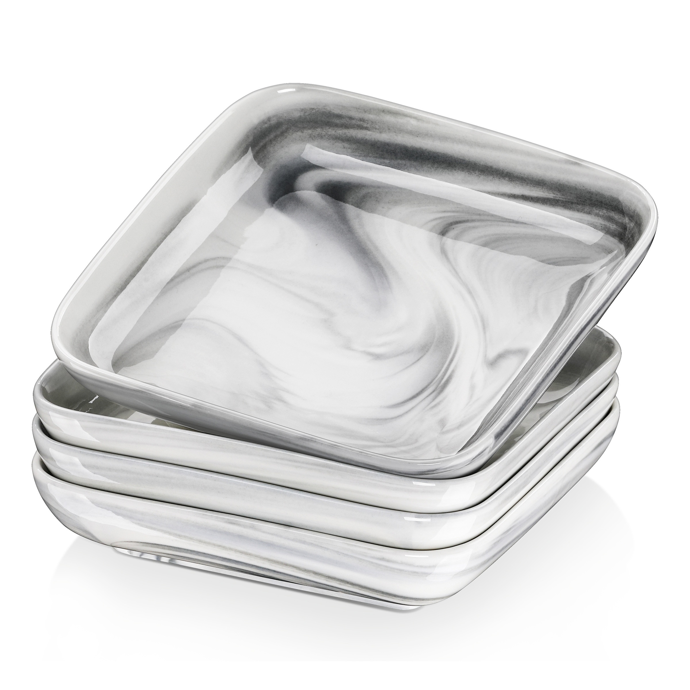 Porcelain Deep Plate, Soup Plate, 4pcs Plates, Square Plates, 20.5cm, 900ml, Dishwasher And Microwave Safe