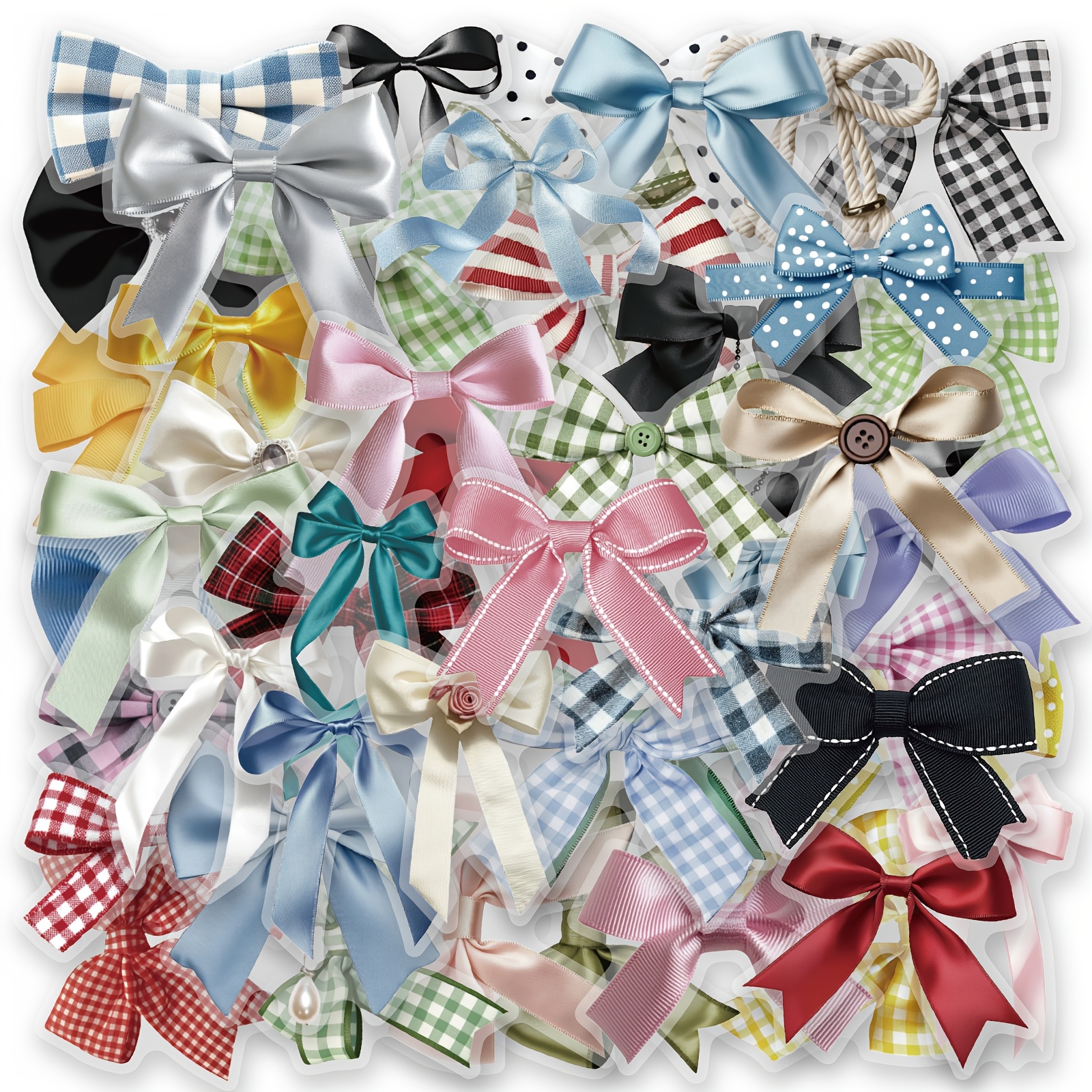Image of 50pcs Bow Stickers For Scrapbooking, Diary, Laptop, Bumper, Skateboard, Water Bottle, Computer, Phone, Hard Hat, Car Stickers, Suitable For Roller Skating And Cycling, Cycling Stickers And