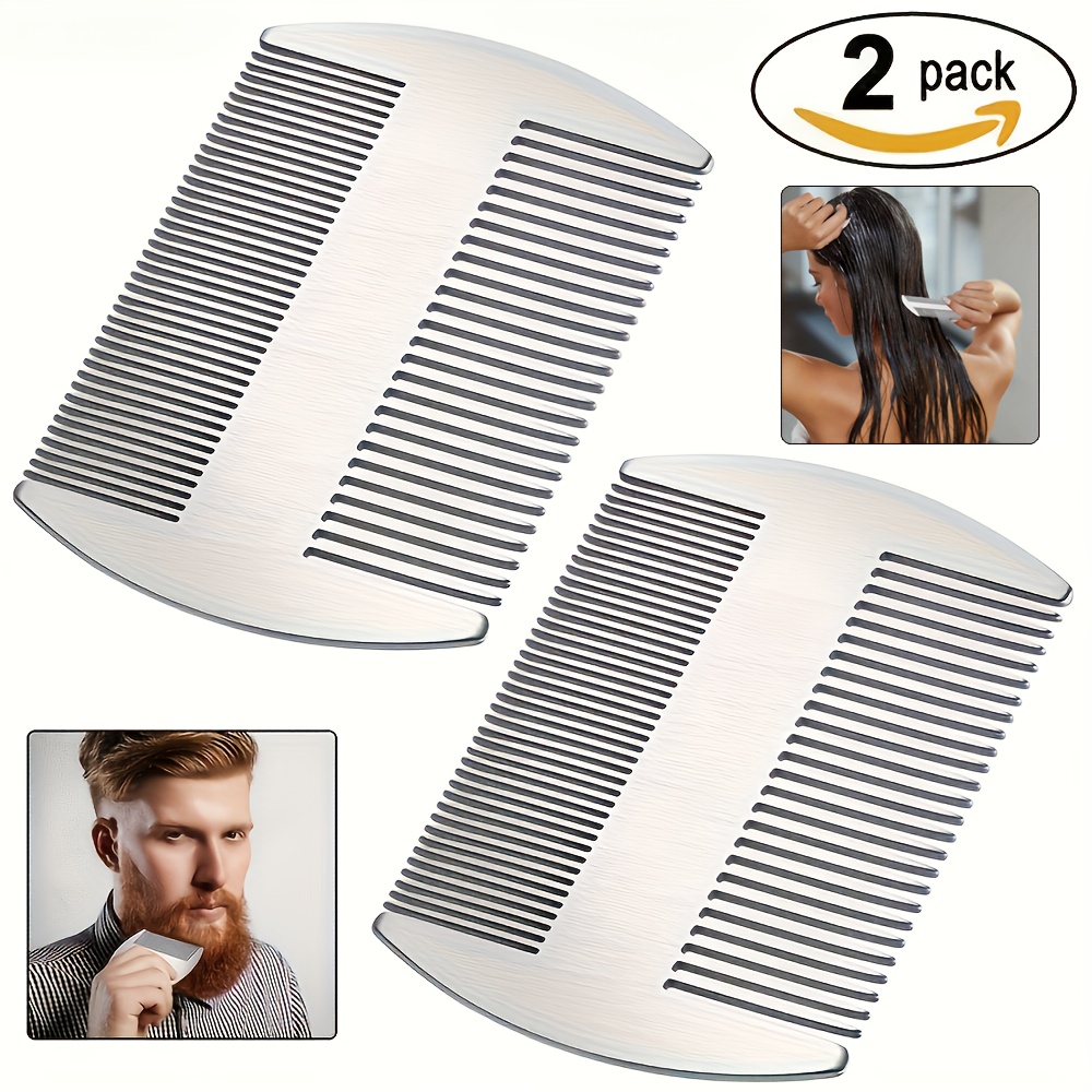 

2 Hair Combs For Women Men Beard Combs Metal Mustache Comb Comb Wallet Fine Cutting Comb Teasing Barber Comb Stainless Steel Hair Styling Cutting Comb