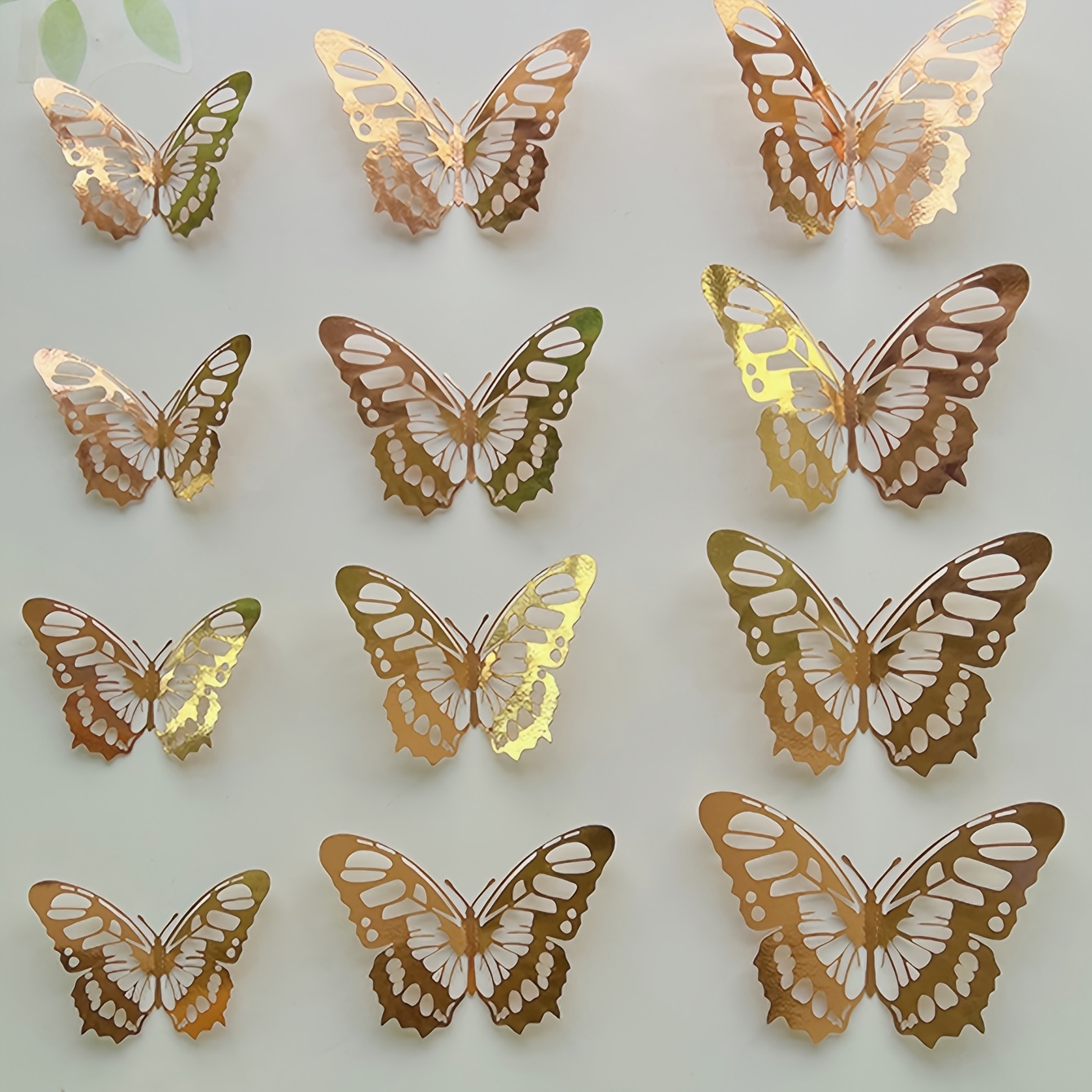 

12 Pieces Of Golden Decorations, 3 Styles, 3 Sizes, Wall Decorations, 3d Party Decorations, Handicraft Butterflies, Bouquets, Cake Decorations, Flower Arrangements, Room Decorations