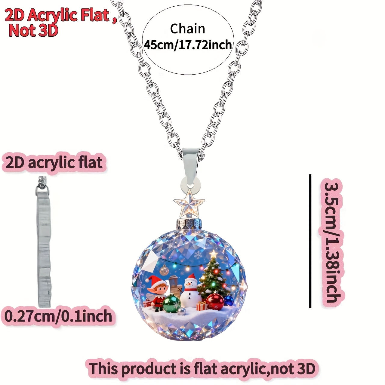 TEMU 2d Flat - [2d Flat] 1pc, Acrylic Christmas Women Necklace, Cute Snowman Pendant Fashion Sweater Chain, Ideal Birthday Gift