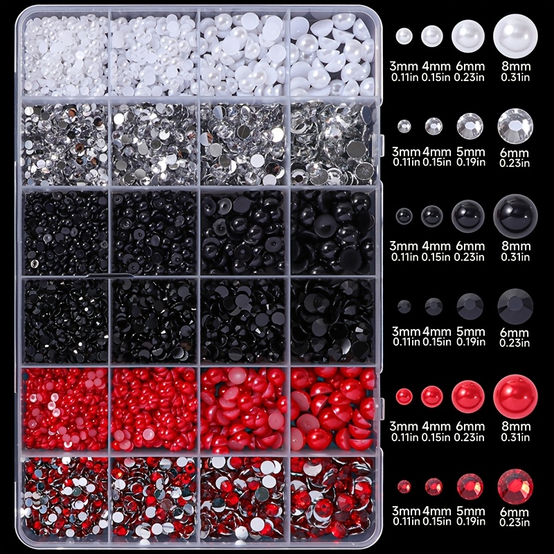 TEMU Kit Contenente 5300pz di Perle Flat Back e Strass in Diverse Misure da 3Mm a 8Mm, con Colori , e , per Nail Art, Makeup , Creazione di Gioielli,