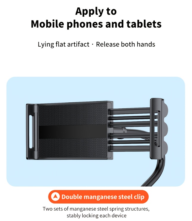 Support universel rotatif à 360 degrés de haute qualité pour tablette et téléphone avec base spirale réglable, support flexible pour utilisation sur bureau et lit - Appareil mains libres compatible avec téléphones et tablettes, idéal pour la maison et la voiture