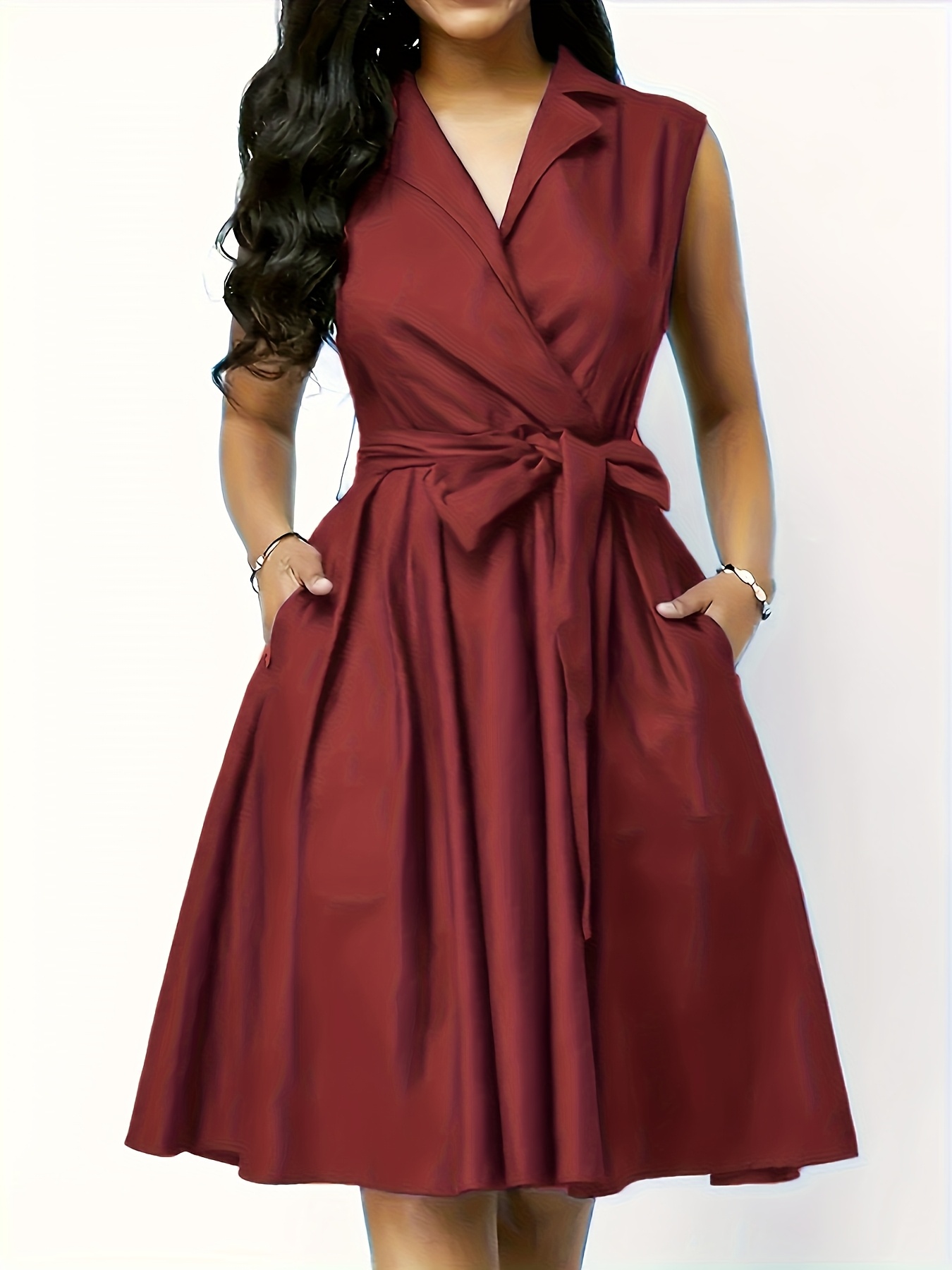 plus size women's wrap belt waist dress Temu South Africa