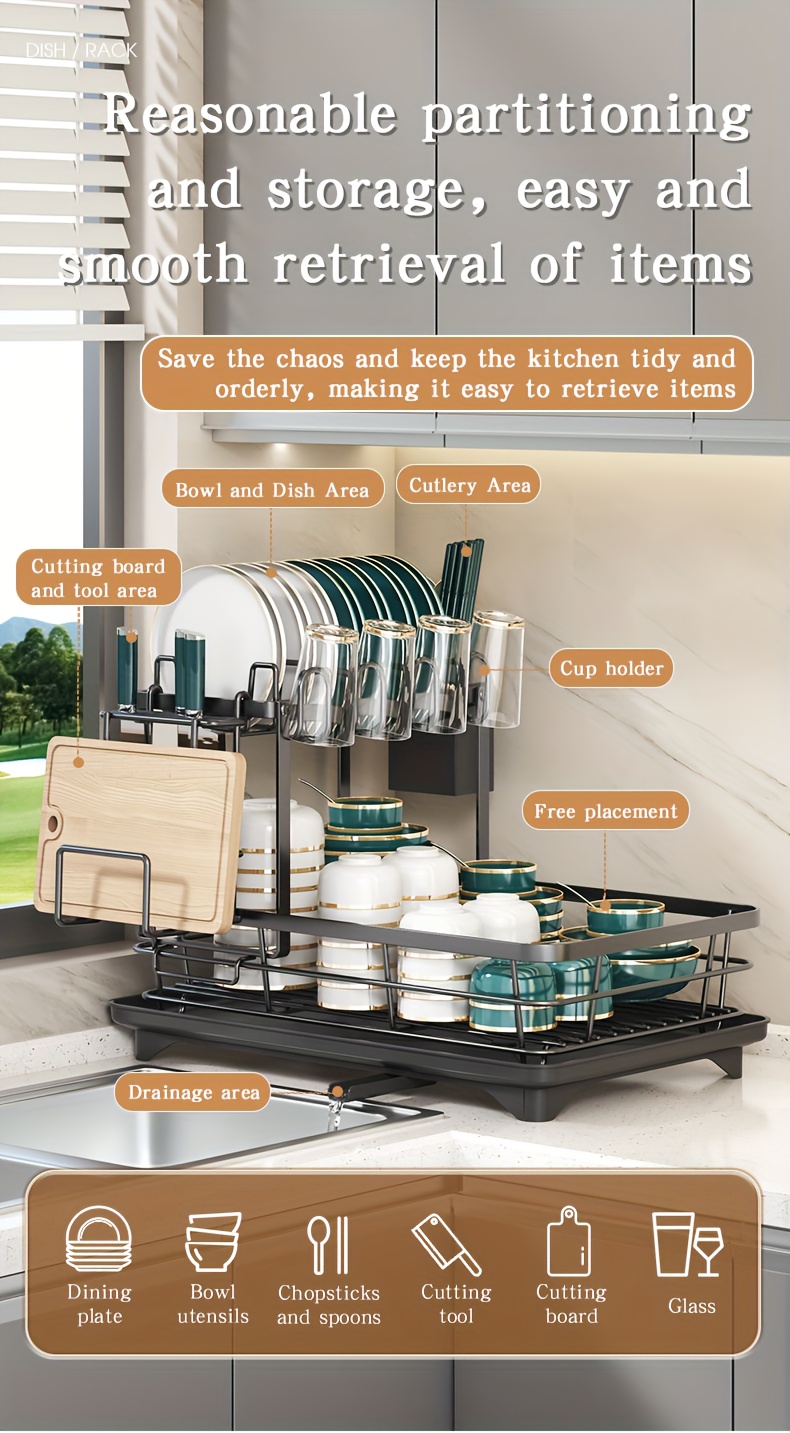 Double Tier Large Metal And Carbon Steel Cutlery Rack for Kitchen Countertop, Space Saving And Durable, with Knife, Fork And Cup Holders And Draining Board, Rustproof Large Two Tier Metal Cutlery Rack, Make The Kitchen More Concise And Organized. 14 Double Tier Large Metal And Carbon Steel Cutlery Rack for Kitchen Countertop, Space Saving And Durable, with Knife, Fork And Cup Holders And Draining Board, Rustproof Large Two Tier Metal Cutlery Rack, Make The Kitchen More Concise And Organized.