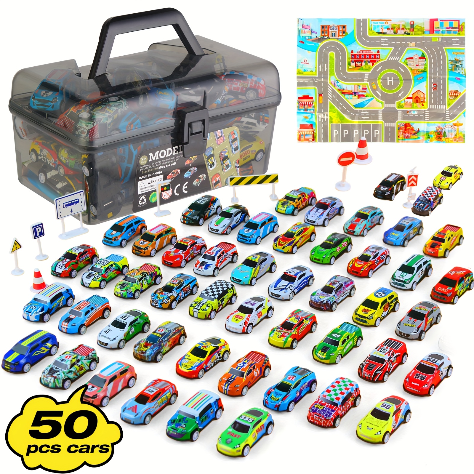 hot 60pcs set 50 cars 9   1 map metal pull back toy car set with storage box car styles and colors random ideal gift for boys and girls ages 3 birthday christmas thanksgiving gifts 0