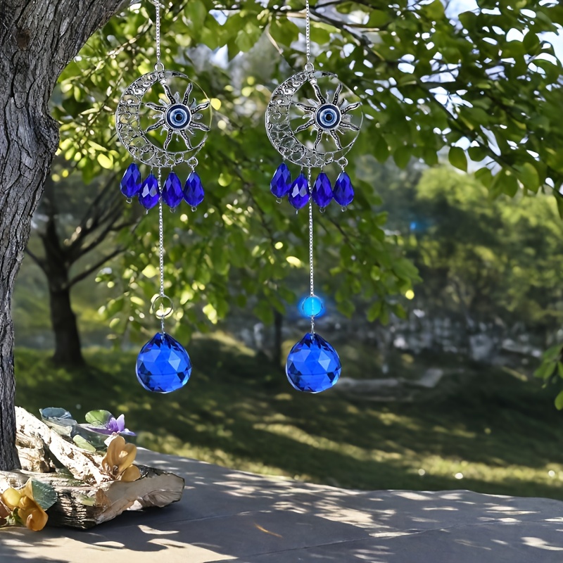 TEMU 1pc/2pcs/4pcs Eye Moon Window Decoration Hanging Ornaments, Crystal Wind Chime Courtyard Decoration Sun Catcher Pendants, Suitable For Living