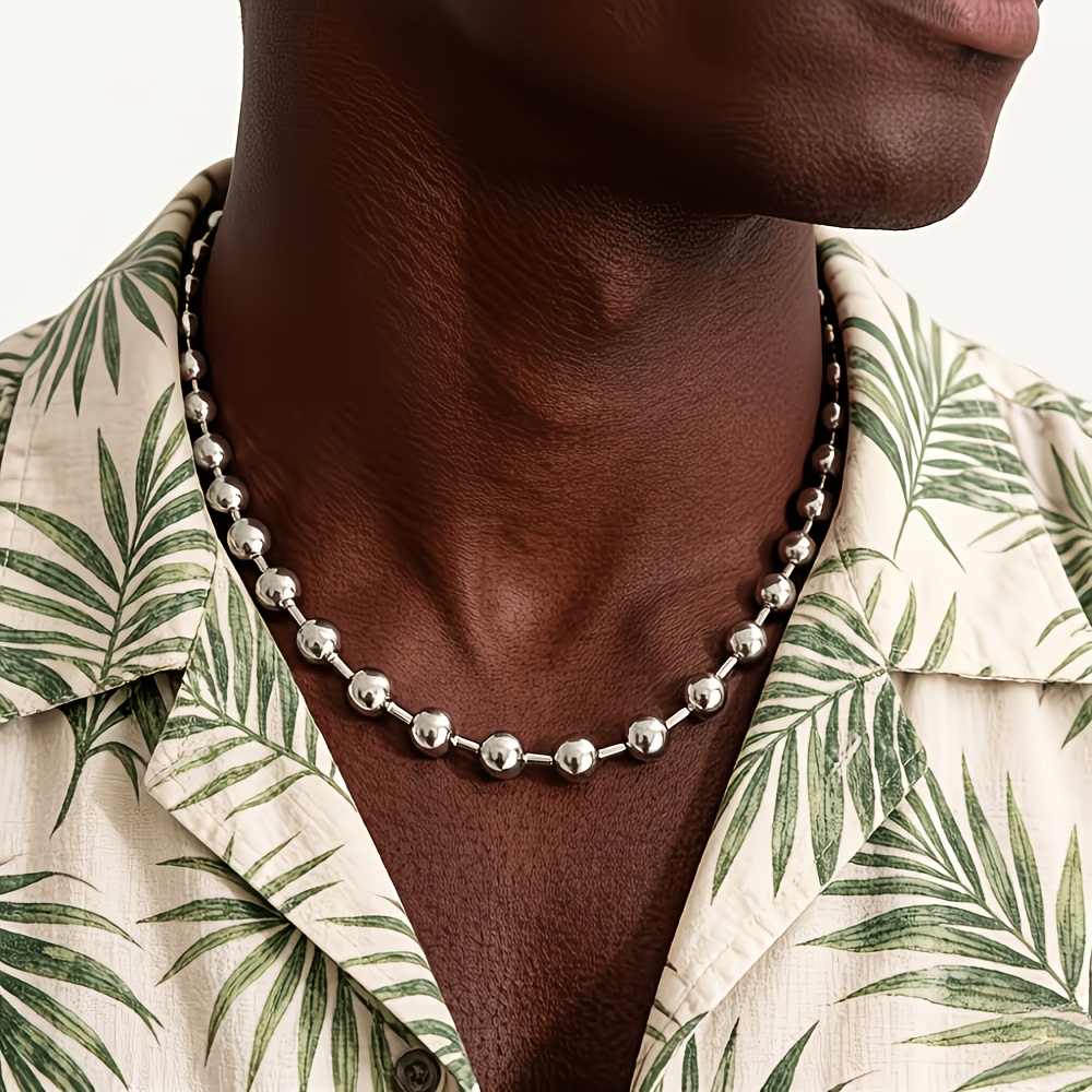 Unisex 8mm Silvery Stainless Steel Ball Bead Necklace