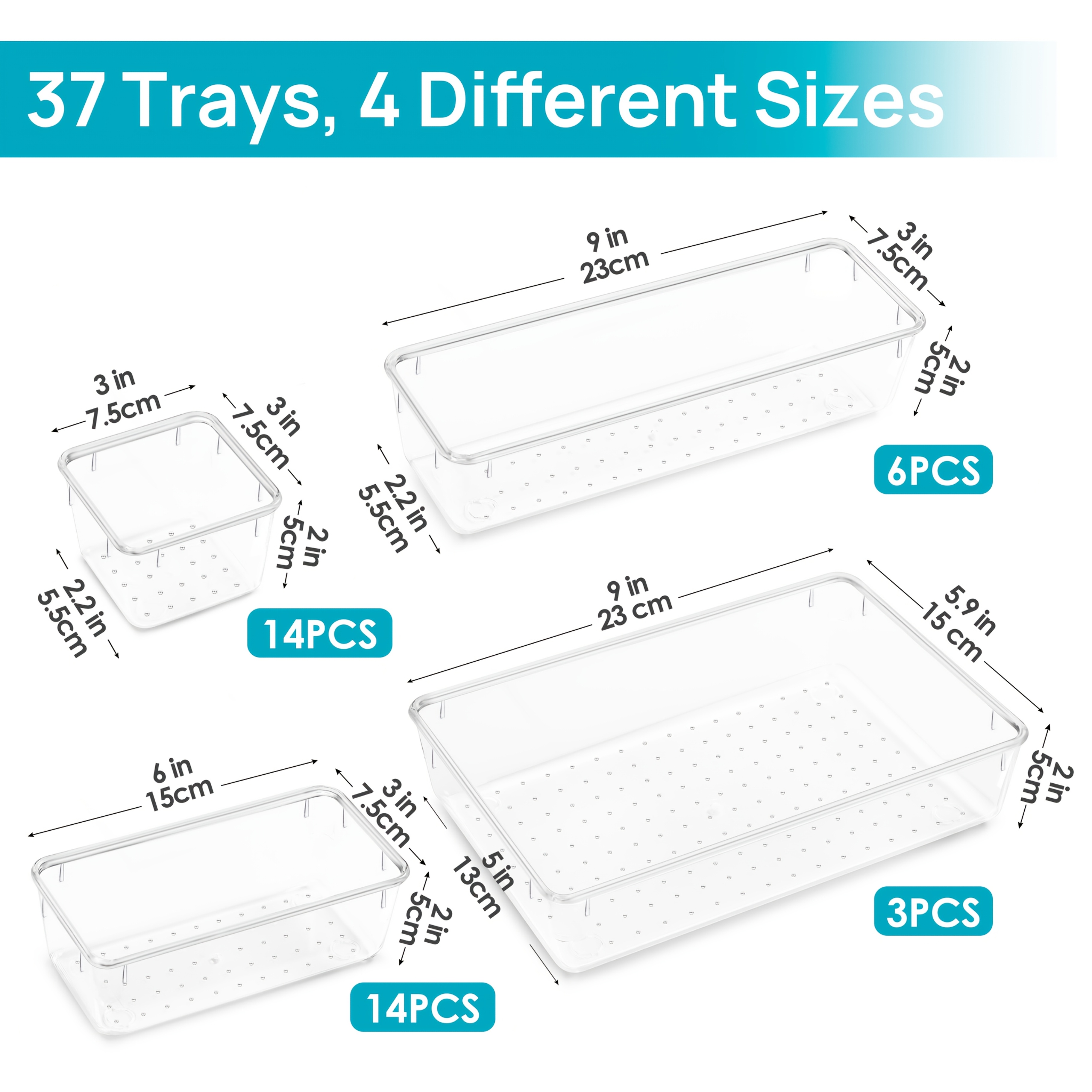 TEMU Boîte de rangement transparente pour cosmétiques, lot de 25/37/44 organisateurs de tiroir en plastique, plateaux organisateurs polyvalents pour