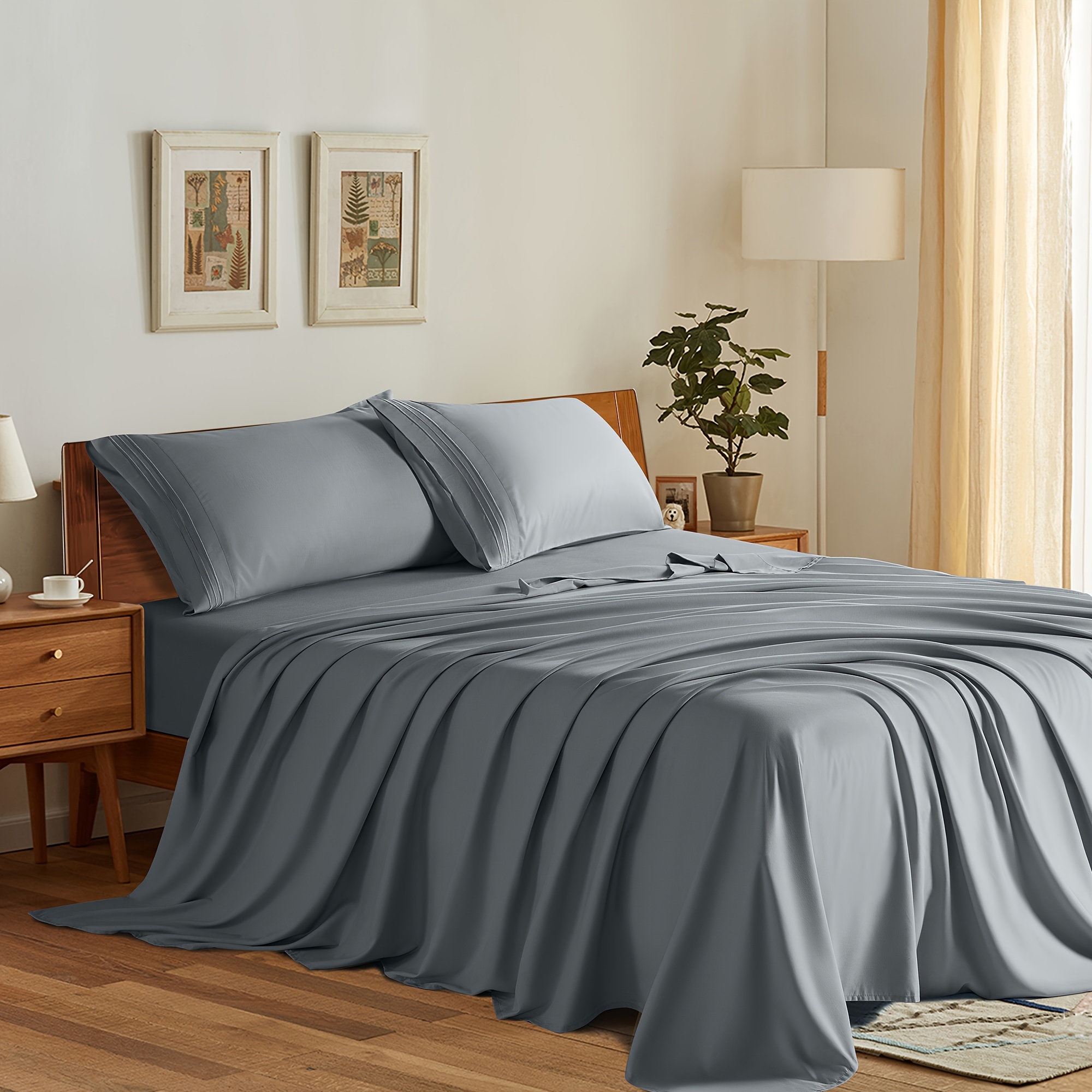 

Lbro2m Cooling 4 Piece Luxury Bed Sheets Set, 1800 Series Microfiber Bed Sheets, 16" Deep Pocket