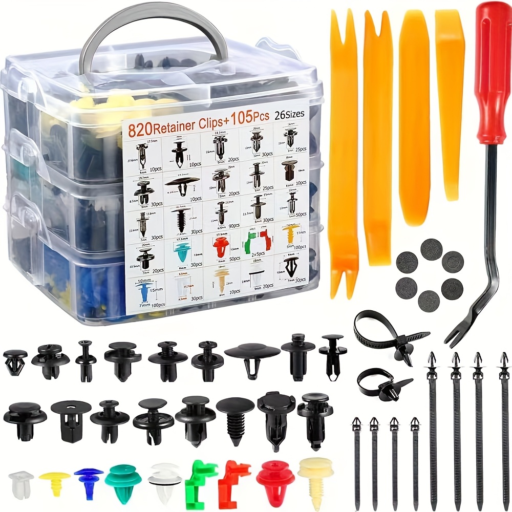 TEMU 925pcs Heavy-duty Car Repair Kit With Snap Fasteners Set - 26- Vehicle Disassembly Kit For Bumper, Door Panel & Mudguard Removal (for Most, Trucks, Motorcycles)