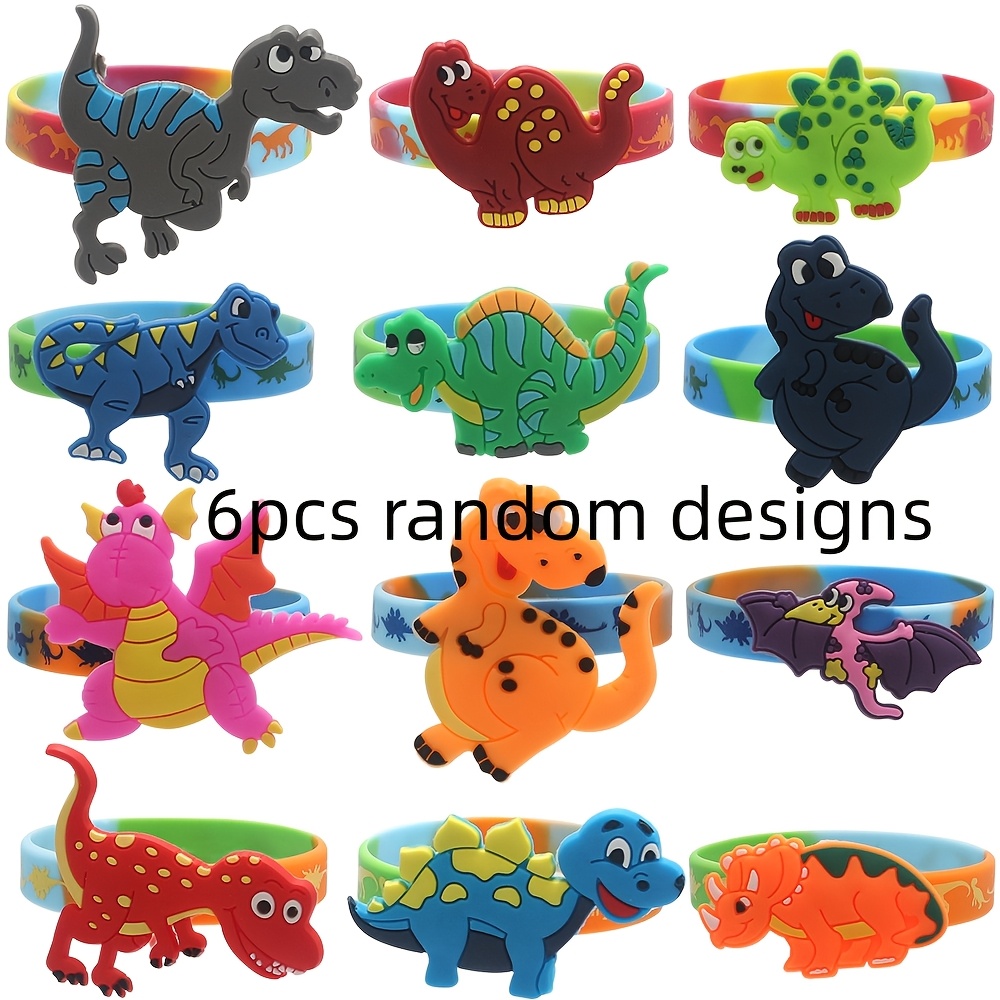 Image of Gift For Her/him 6pcs Random Mixed Color Dinosaur Bracelets Gift Pack, Inexpensive Toy Gift Set For Christmas Parties, New Year, Easter, Valentine's Day, Party Favors, Arm Accessories, Piñata Fillers