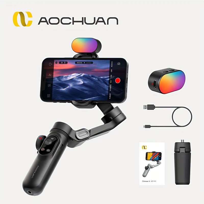 AOCHUAN Smart S2 3-Axis Gimbal Stabilizer With Fill Light For IPhone & Smartphones