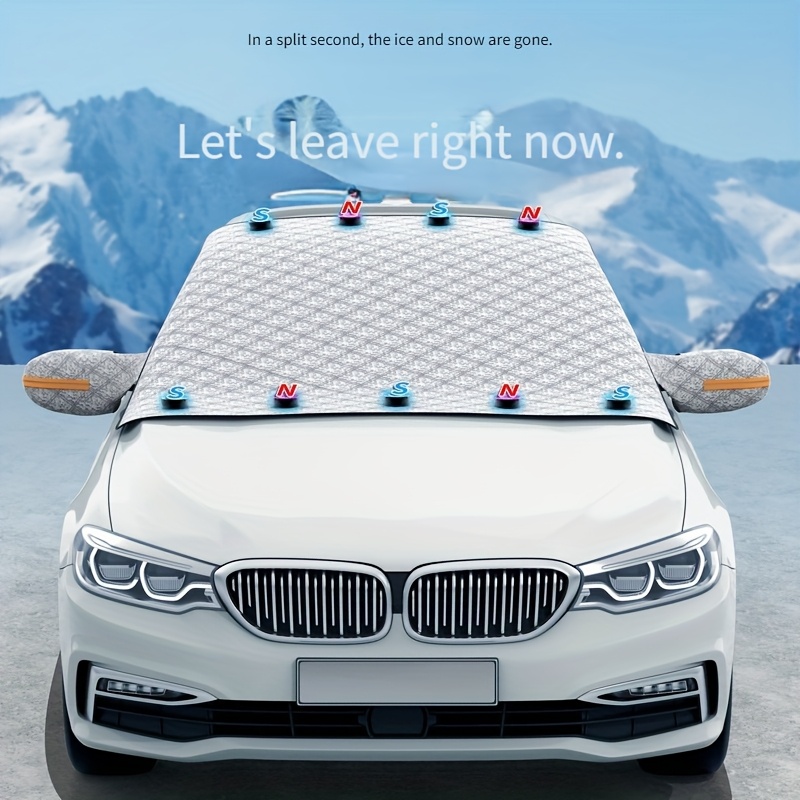 TEMU Car Sunshade Windshield Cover, Snow Shield For Car Windshield With Side Mirror Covers, 9pcs Magnet Fixed, 4-layer Protection, Summer Sun