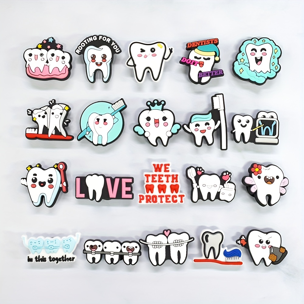 

20pcs Plastic Teeth Series Shoe Charms, Braces Toothbrushes Toothpaste Band Flower Patterns For Teeth Shoe Accessories, Toothbrushes, Accessories