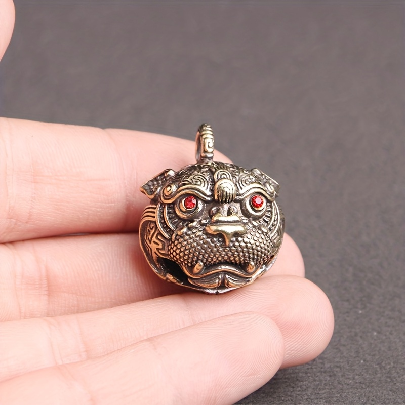TEMU 【商品名】真鍮 レトロ ピクシー 虎の頭 ベル ライオン 覚醒 鬼退治 聖経 ベル 純銅 風水 ベル 車のキーチェーン メンズ＆レディース バッグの装飾 小さなペンダント