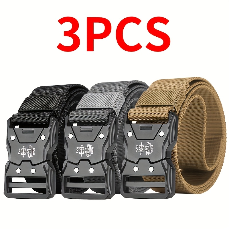 TEMU 3pcs Men's Fashion Belt Set Design 3 Color Options 49.3 Inches X 1.5 Inches Durable Nylon Material Ideal For Daily Commuting