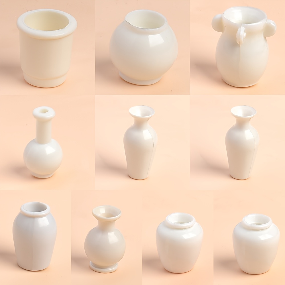 10pcs, Mini White Vase Set, Miniature Scene Ornaments, Birthday Gift [color May Have ]