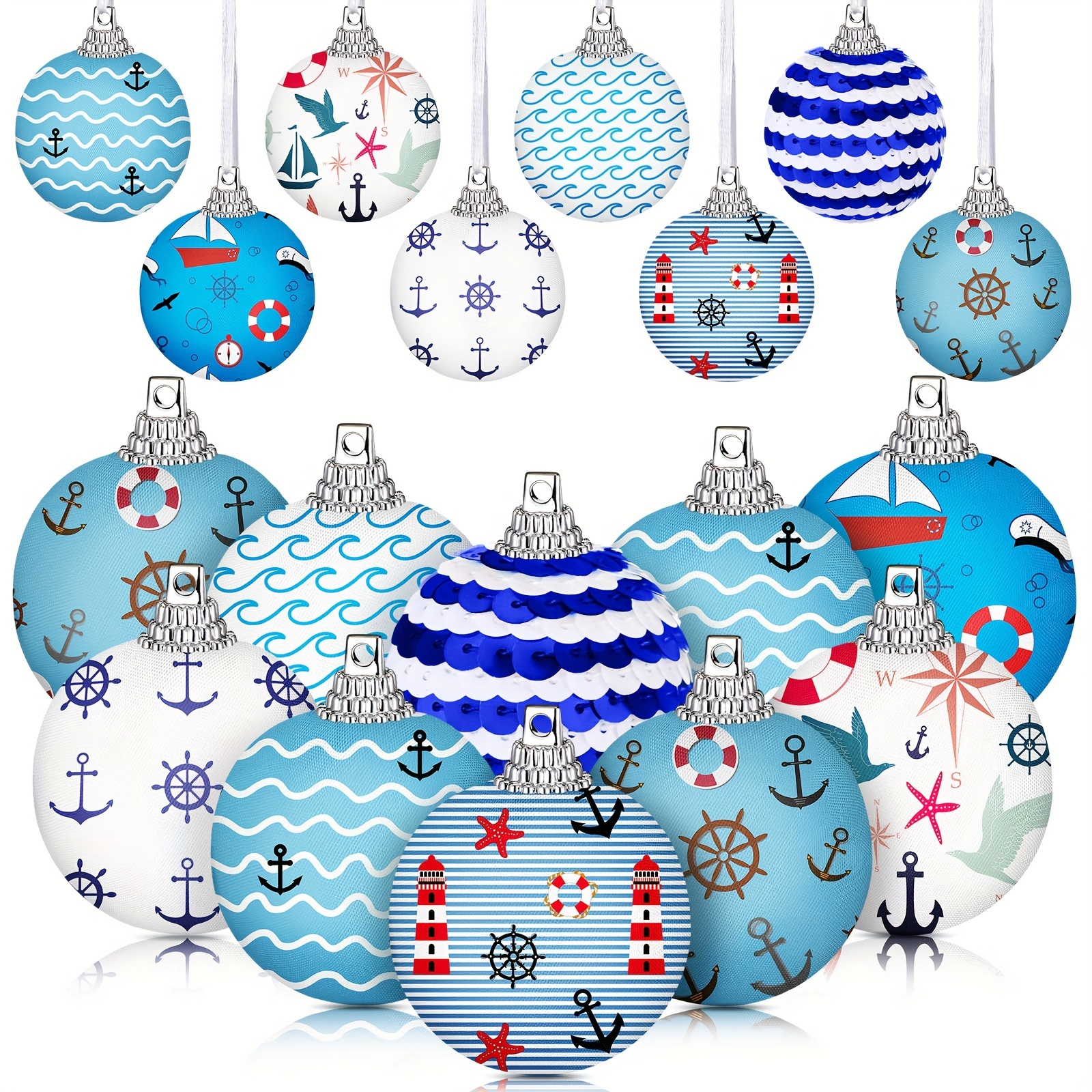 

16 Pcs 1.57 Summer Hanging Ornaments Sailing Anchor Summer Ornaments For Party Supplies, 8 Styles