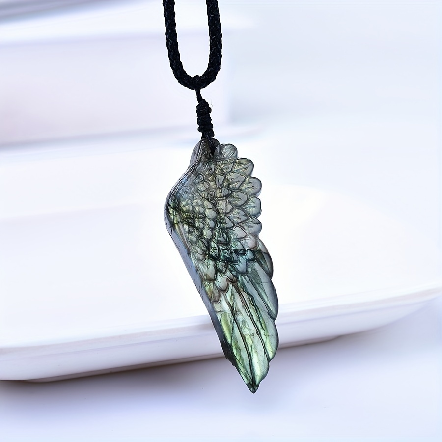 Image of 1pc Natural Labradorite 's Wings Pendant Necklace Classic Shaped Chain Handmade Men Women Diy Gifts