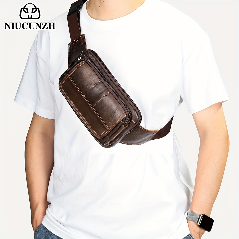 1 pieza, bolso de cintura/pecho de cuero   para hombre, bolso cruzado casual para viajes 2