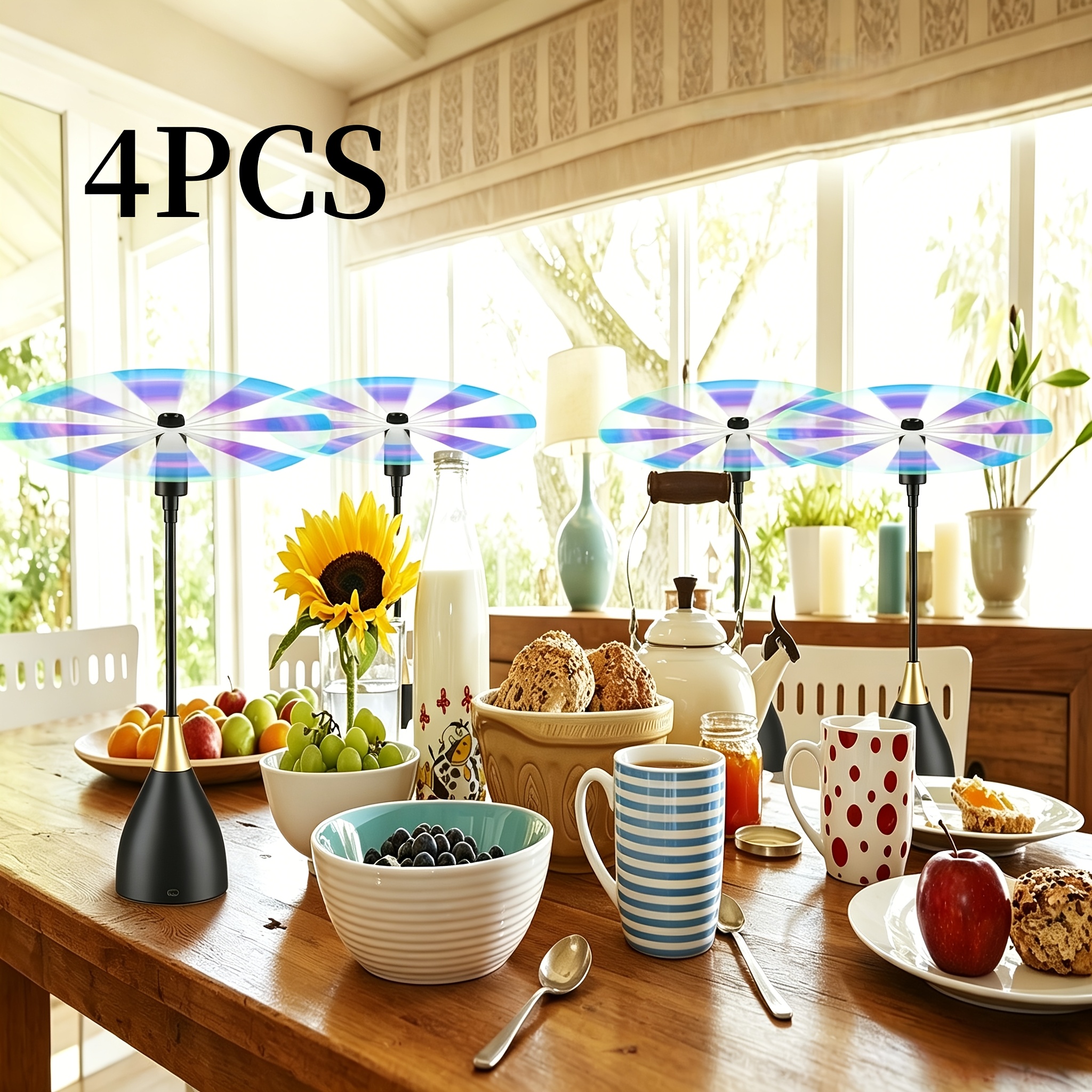 TEMU Set Of 4 Practical -repelling Fans, Desktop Fly-repelling Fans With Soft , Usb Or Battery-powered, Quiet And Portable, Keep Food Clean, A