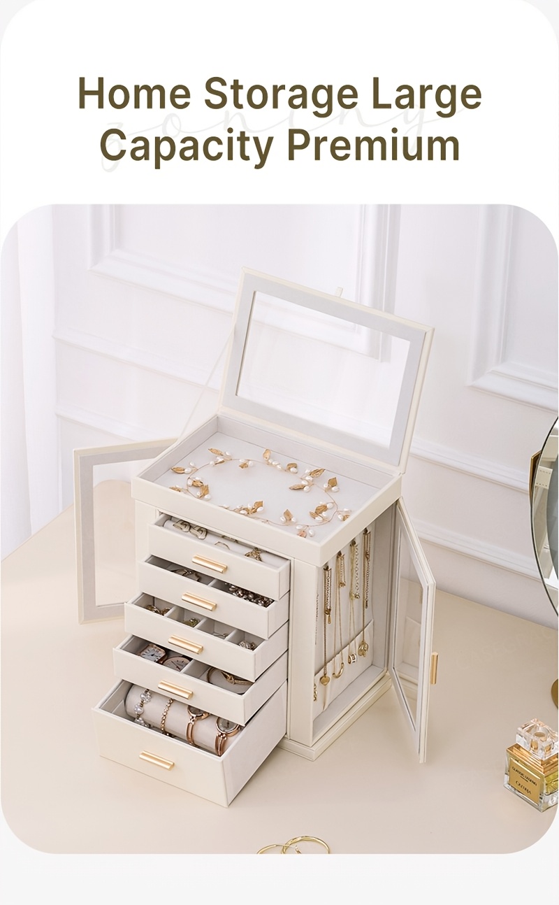 1pc   360 rotating jewelry organizer   drawer large capacity   leather storage with transparent   modern elegant design for necklaces rings earrings watches perfect gift for women valentines day mothers day birthday necklace display     construction home decor lovers jewelry boxes Product details 6