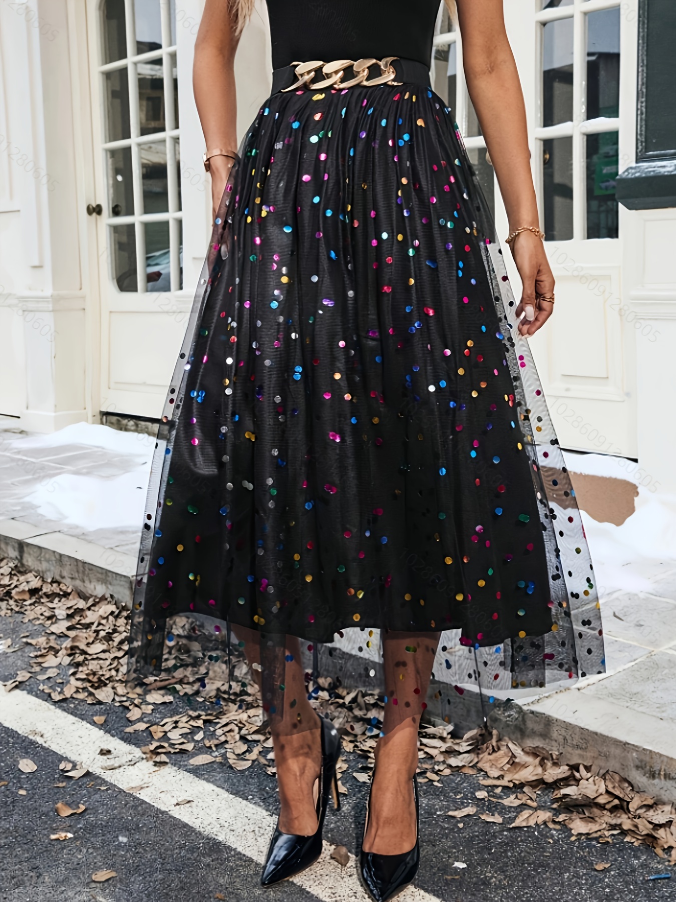 black dot mesh midi dress CORYLYN DOT MESH MIDI DRESS  Mable Clothing