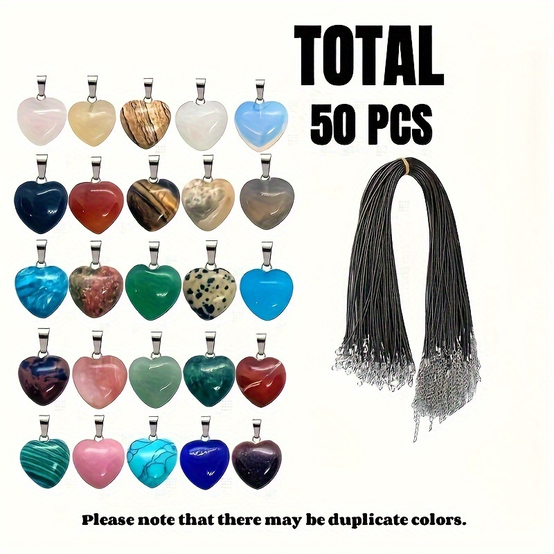 TEMU 50pcs Multicolor Natural Pendants With Black Faux Leather Necklaces - , Watches & Accessories - Ideal Holiday Gift