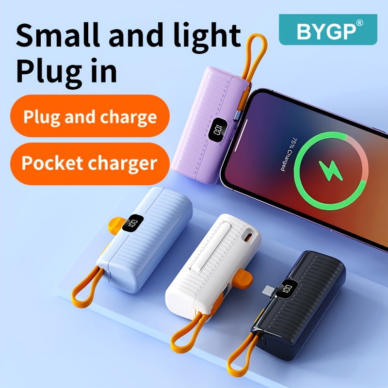 

1pc Bygp 5000mah Mini Portable Charger, Usb Type-c Emergency Power Bank, Compatible With Iphone 15/14/13/12 Pro Max, Ipad Pro, Samsung Android, Travel Mobile Power Source, Rechargeable Battery Pack