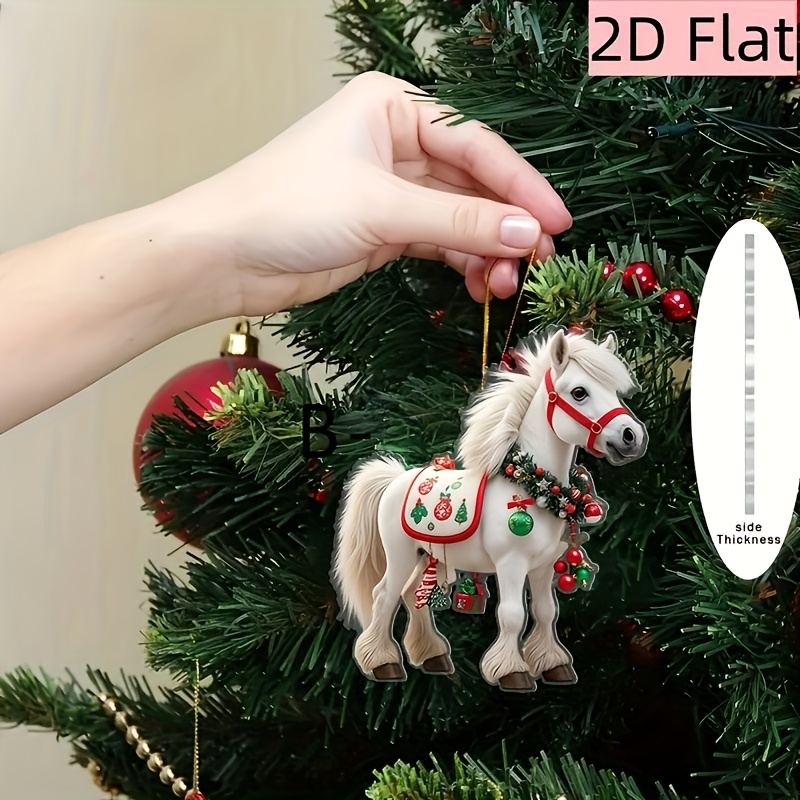 2d Flat, 1pc White Horse Christmas Tree Pendant, Acrylic Christmas Gift, Home Decor Hanging Ornament, Outdoor Decoration, Christmas Decoration, 2d Flat