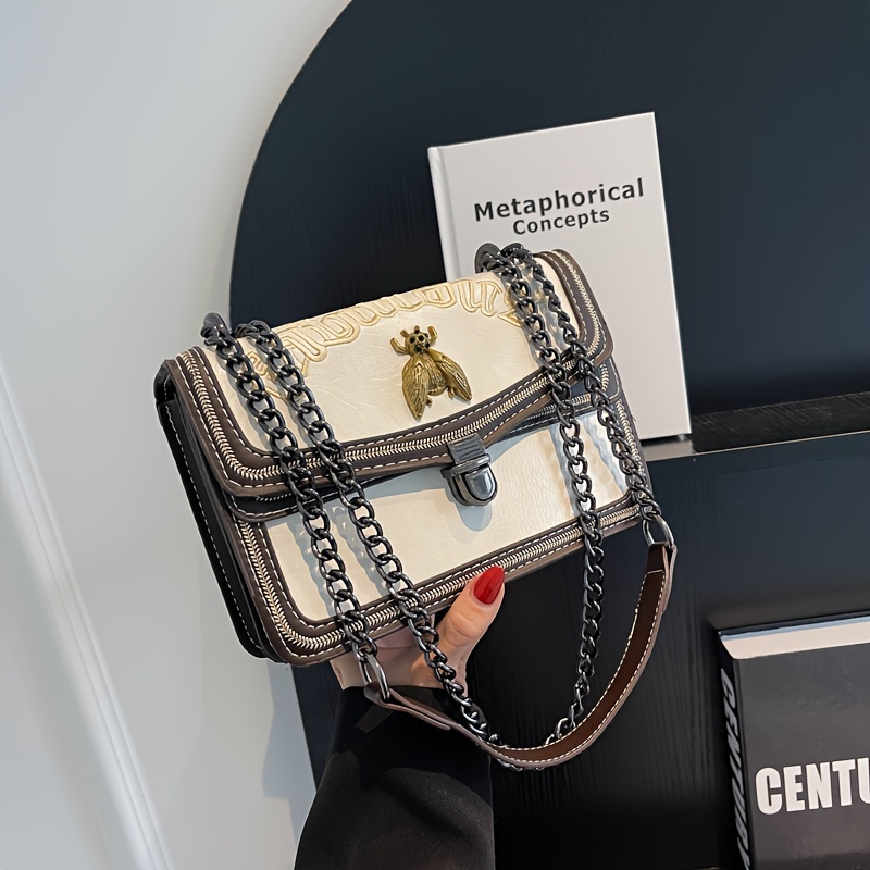 

Retro Chain Crossbody Bag, Luxury Bee Decor Handbag, Vintage Fashion Shoulder Bag Square Purse