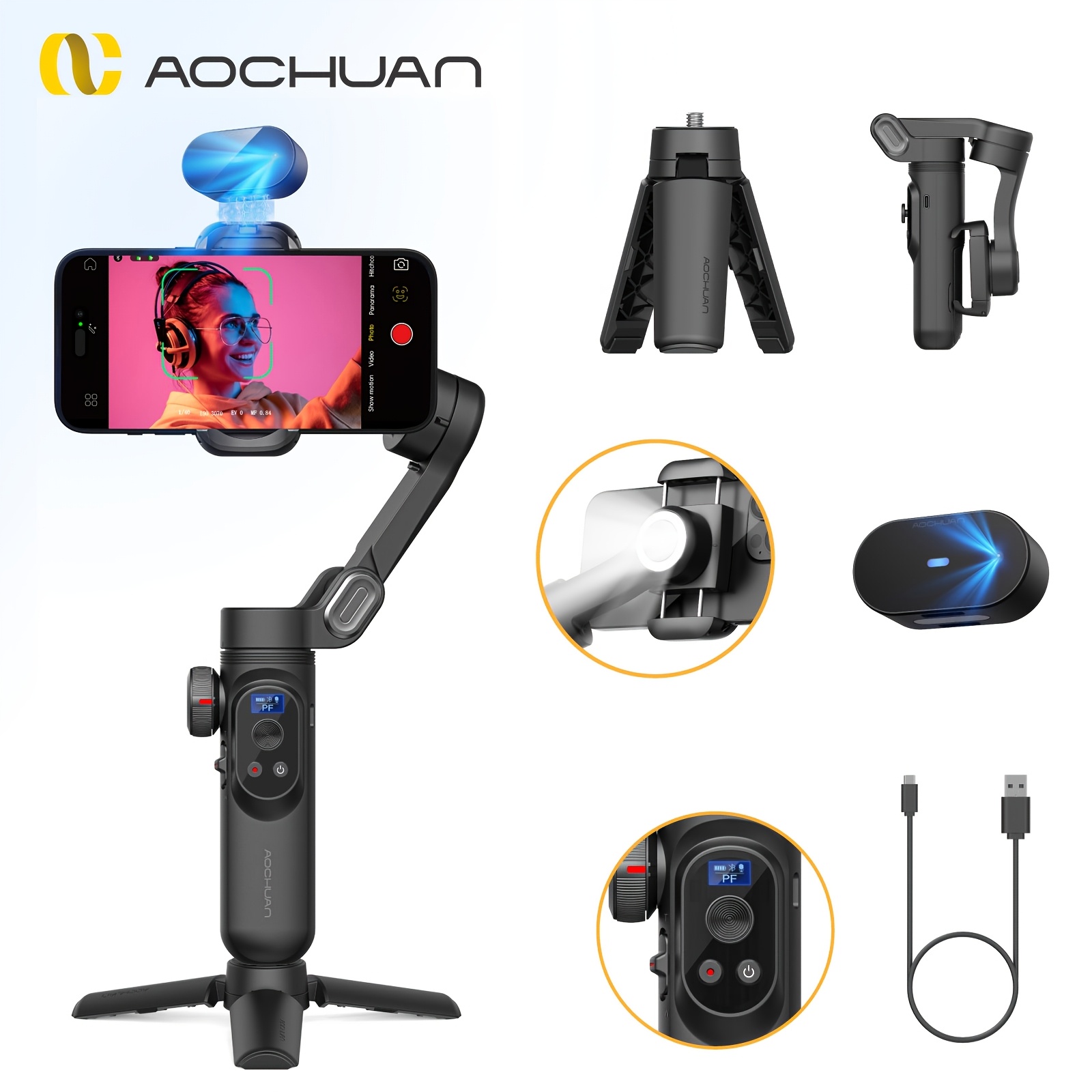 Gimbal Stabilizzatore Per Smartphone Con Telecomando Bluetooth - Selfie Stick Estendibile Per Vlog E Live