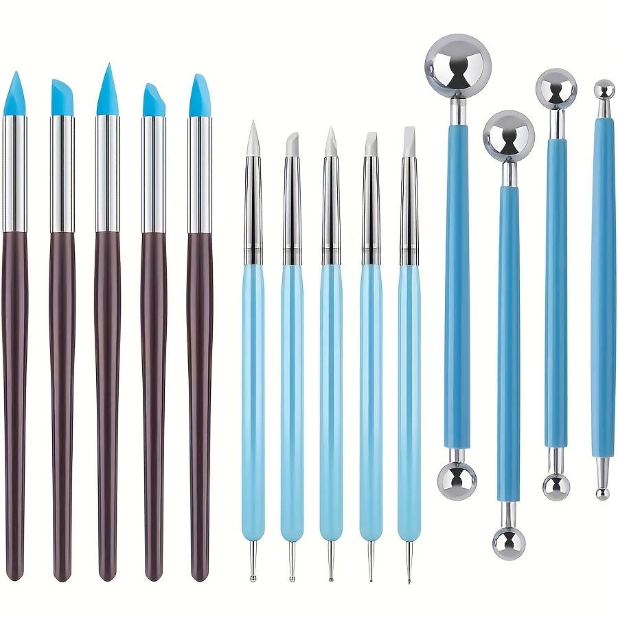 TEMU Ensemble de 14 outils de sculpture en silicone - Poterie, modélisation de la pâte à modeler, nail art, peinture | Outils de gaufrage, de pour