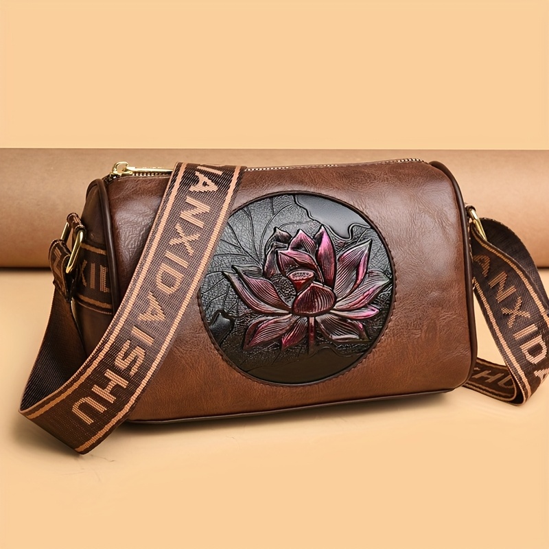 Image of Fashionable Floral Pattern Crossbody Bag, Women's Casual Retro Multi-compartment Handbag Mom Bag