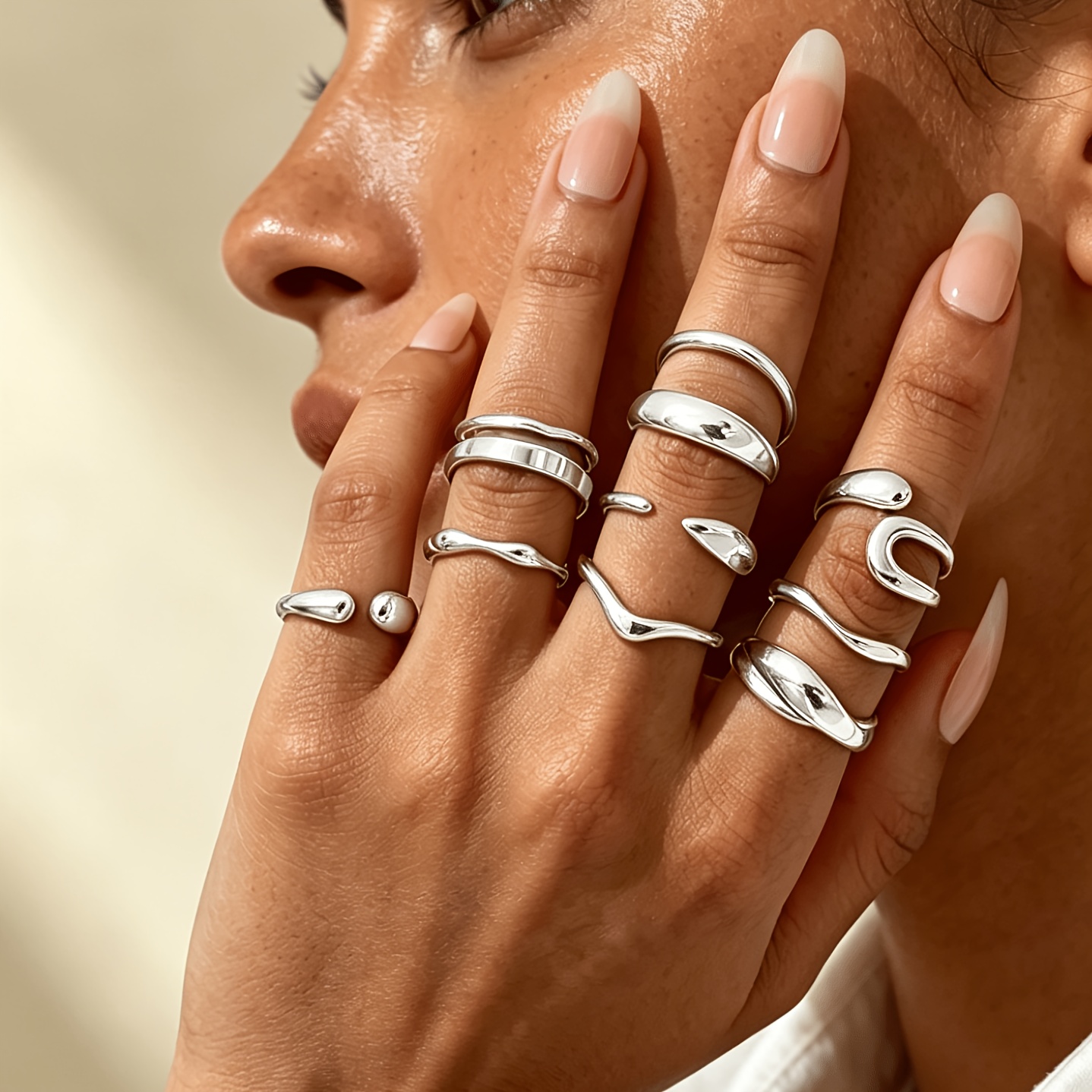 10pcs Set Alloy Polished Ring Stacking Set, Vintage Elegant Simple Versatile Irregular Ring Stacking Set