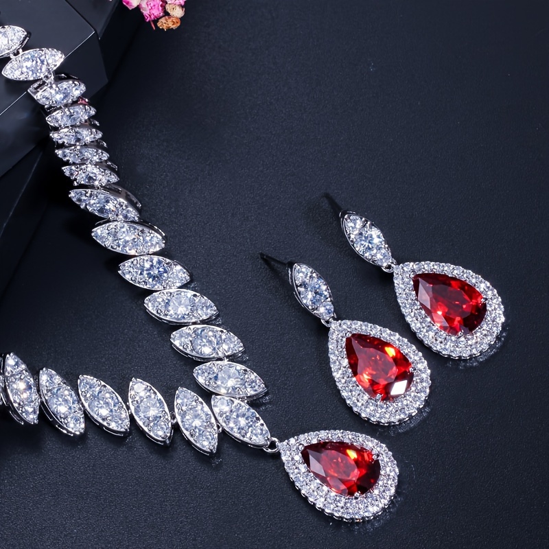 elegant 3pcs jewelry set for women luxurious   pendant necklace dangle earrings with sparkling synthetic zirconia   weddings parties details 13