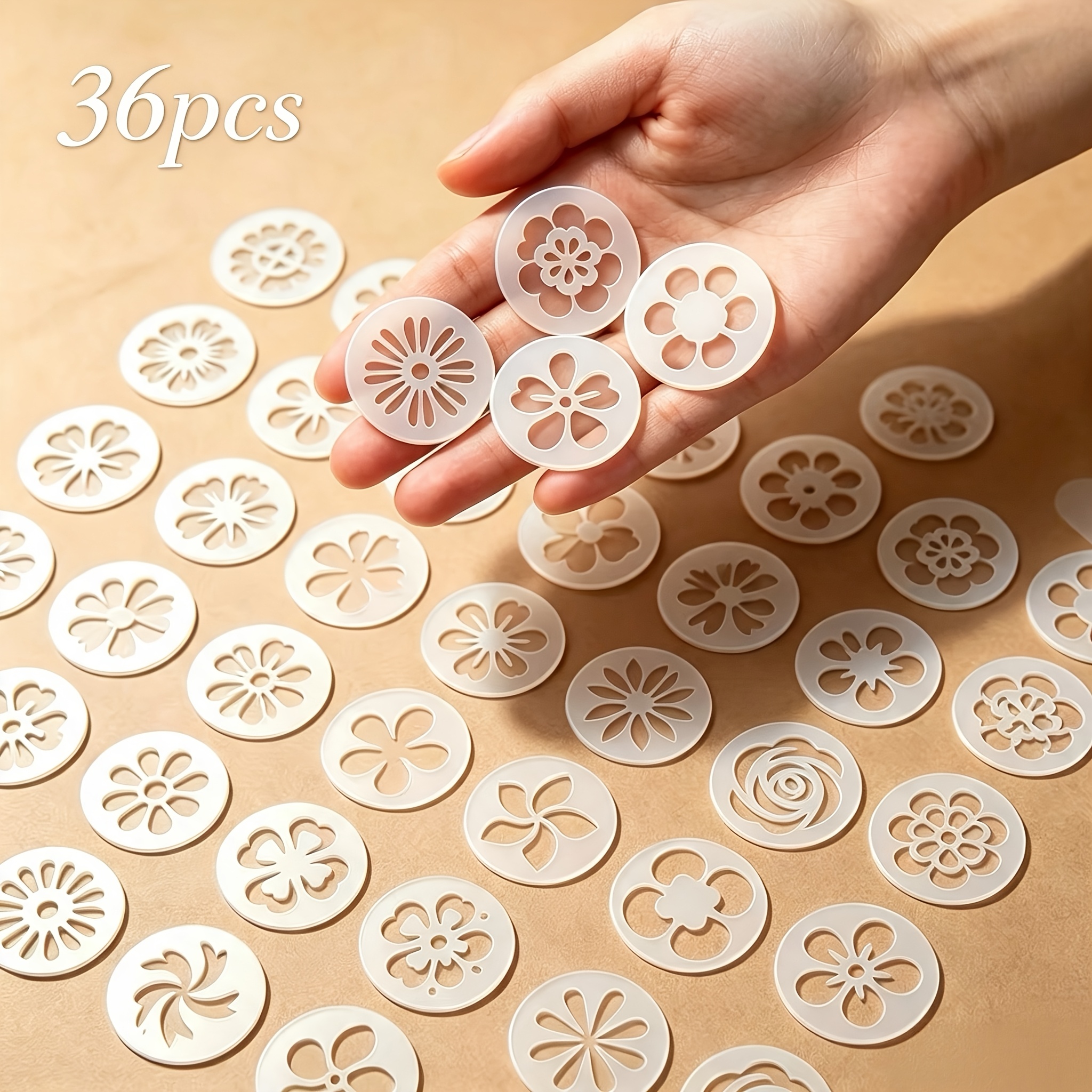 TEMU Set da 36 stencil mini riutilizzabili adatti per journaling, scrapbooking, creazione di biglietti - Modelli di fiori a quattro/sei petali con