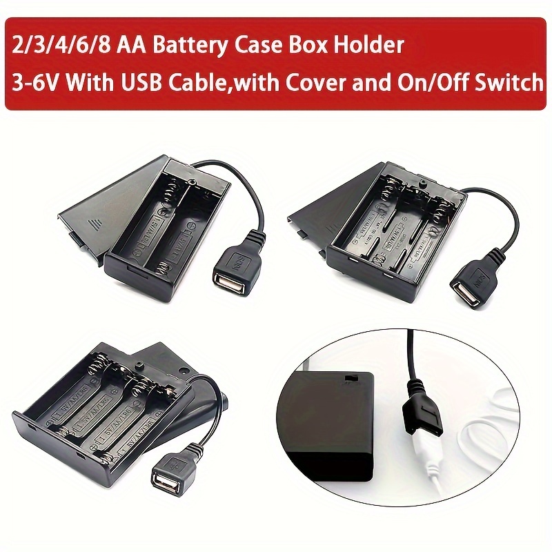 

2pcs Aa Battery Holder With Usb Port, Cover & For Switch - Diy Customizable Slot Count (2/3/4/6/8)