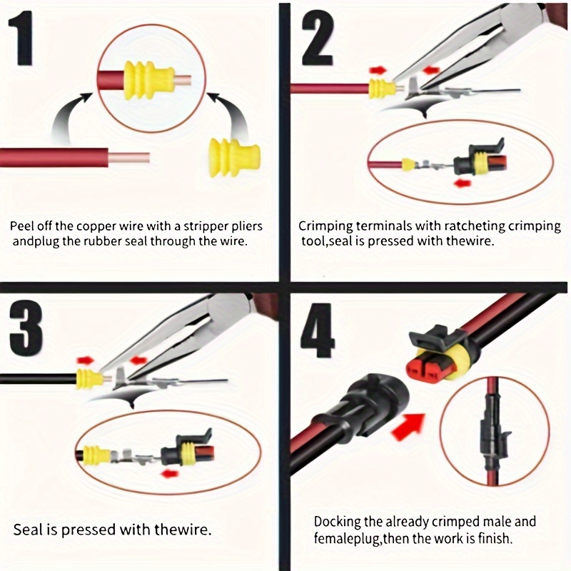 conectores eléctricos de 2 pines de desconexión rápida de 10 piezas - impermeables, enchufes y hembra para , camiones, motos, barcos - cable de 18awg detalles 5